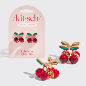 Mini strass klämklämmor 2 st set - körsbär