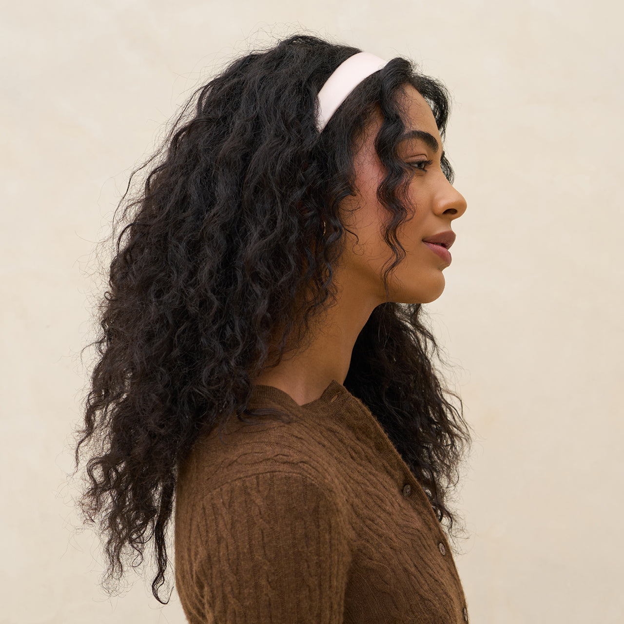 Fasce per capelli in raso e velluto crema e cammello