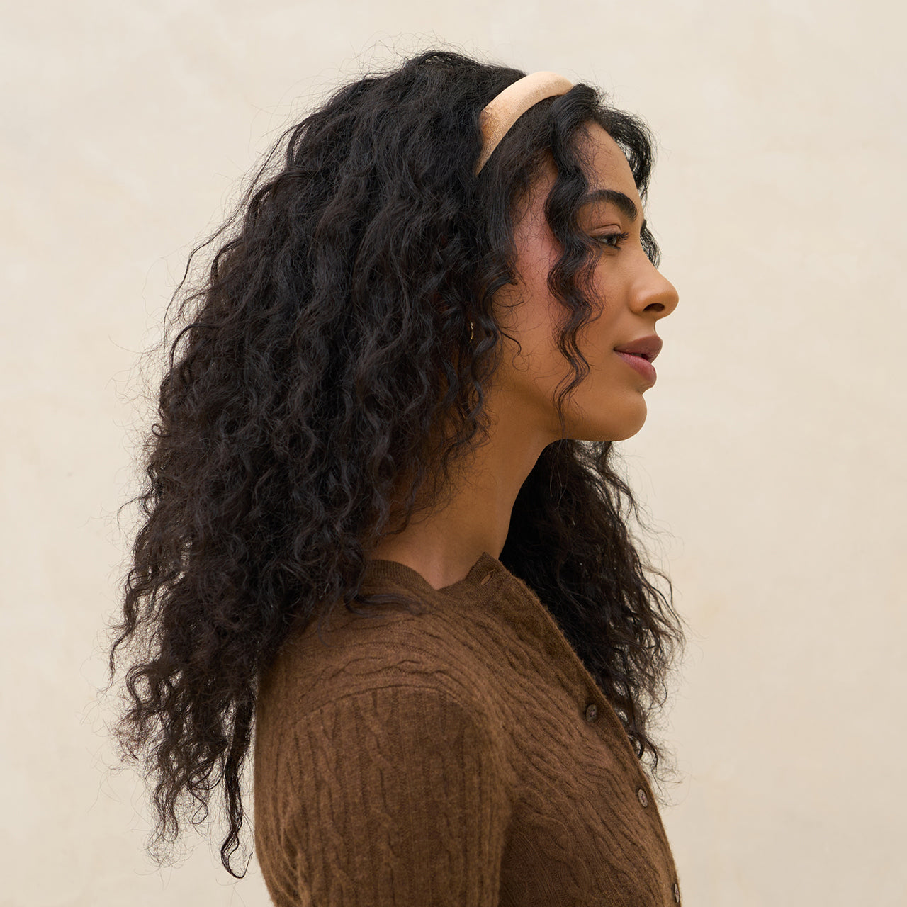 Fasce per capelli in raso e velluto crema e cammello