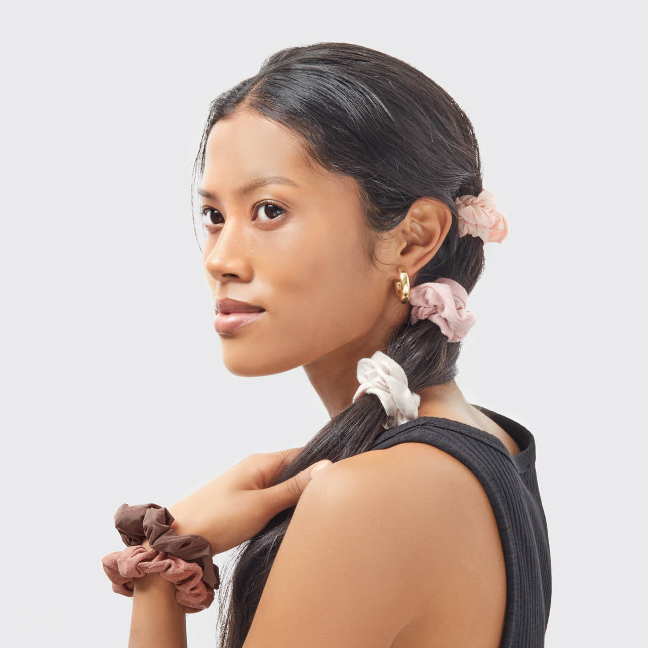 Set van 5 getextureerde scrunchies - Terracotta