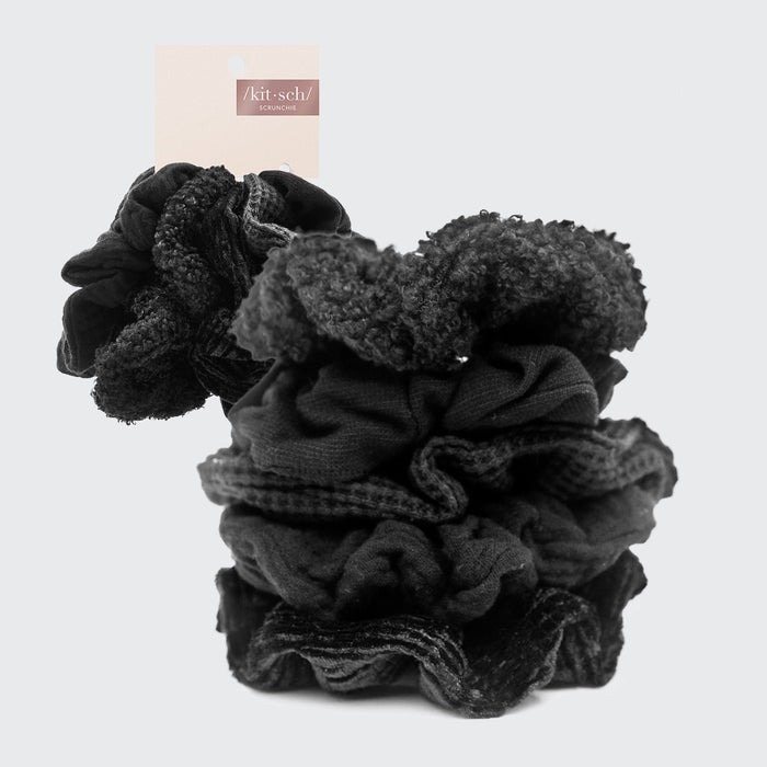Blandade texturerade scrunchies 5 st - Svart