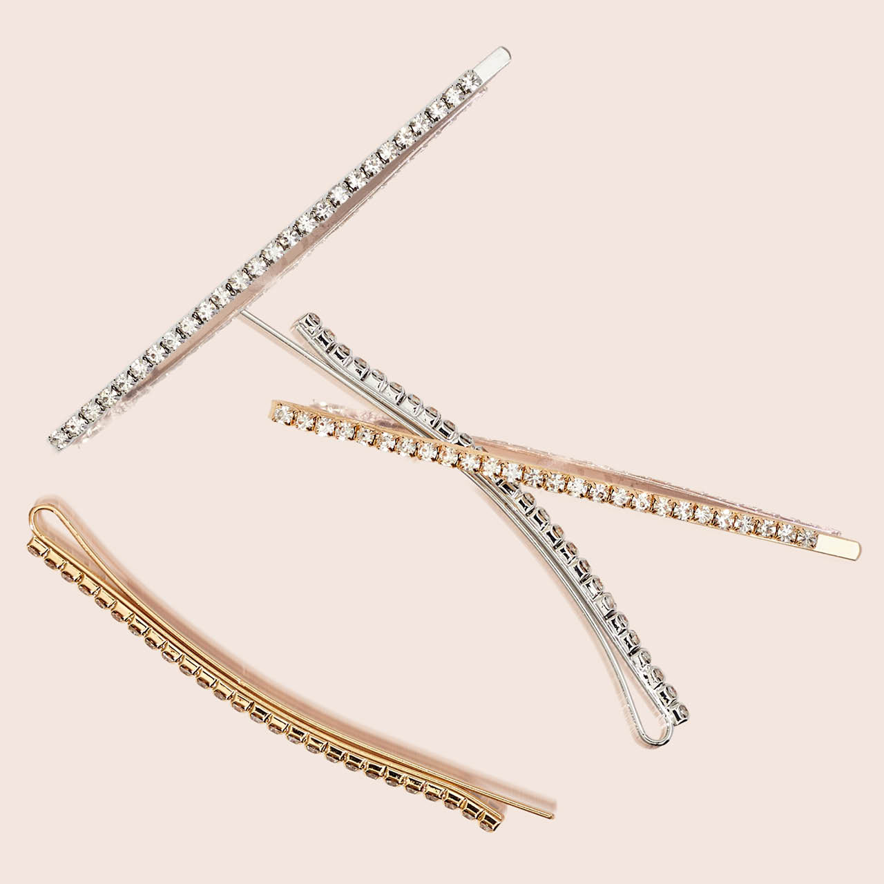 Set di 4 forcine extra lunghe con strass metallici - Oro e argento