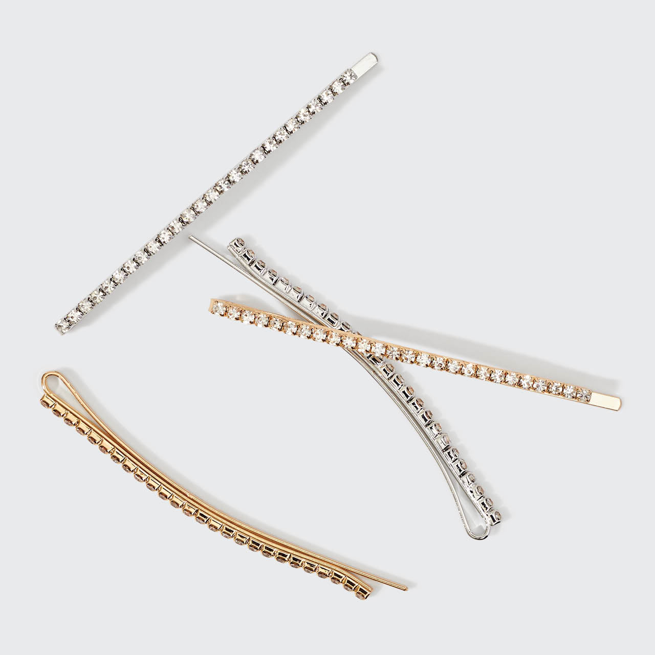 Set di 4 forcine extra lunghe con strass metallici - Oro e argento