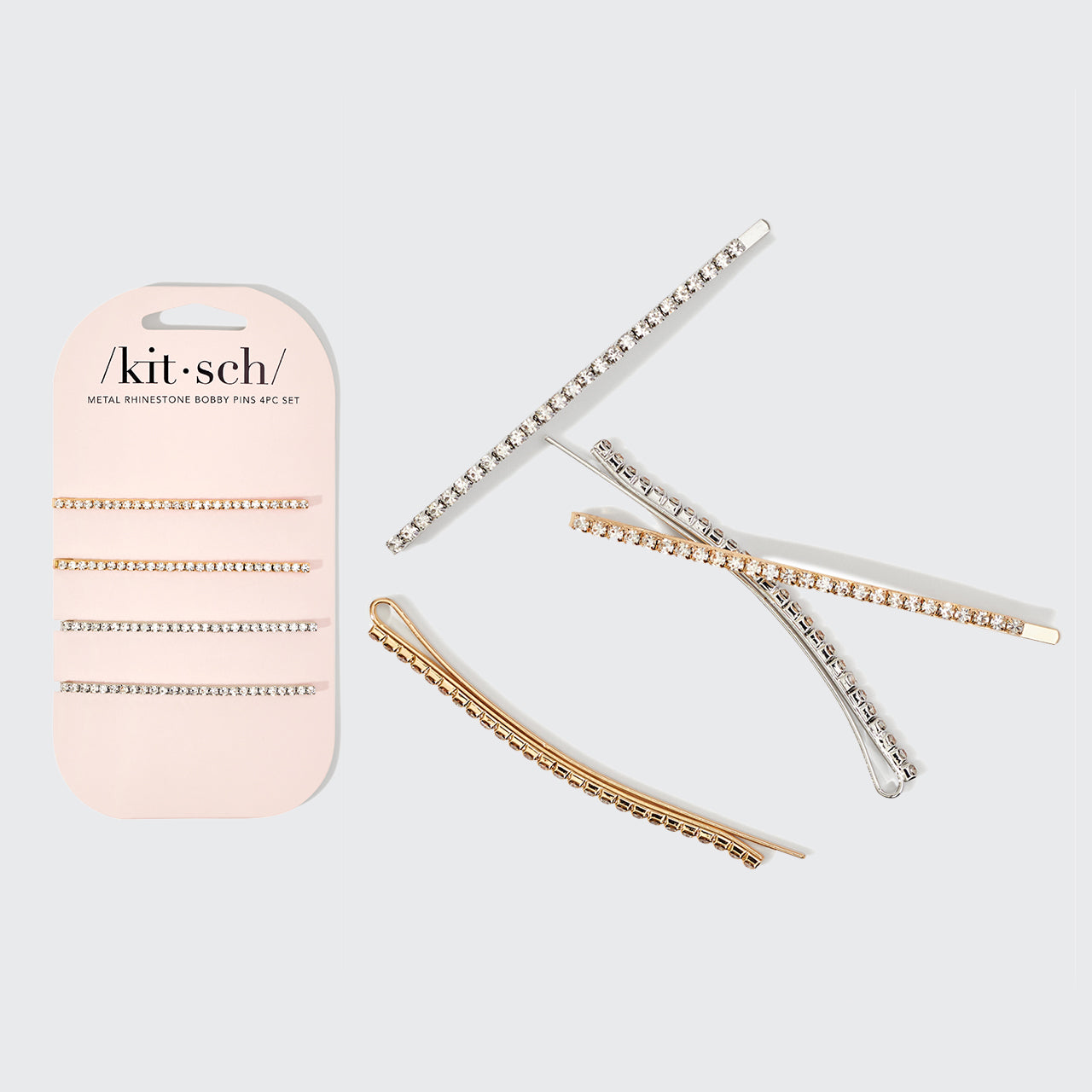 Set di 4 forcine extra lunghe con strass metallici - Oro e argento