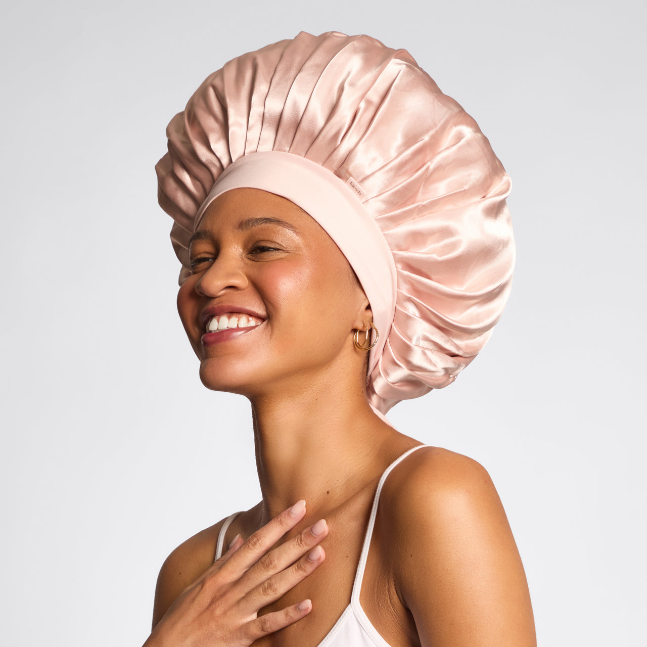 Satin Lined Flexi Shower Cap + Blush Oversized Satin Bonnet Bundle