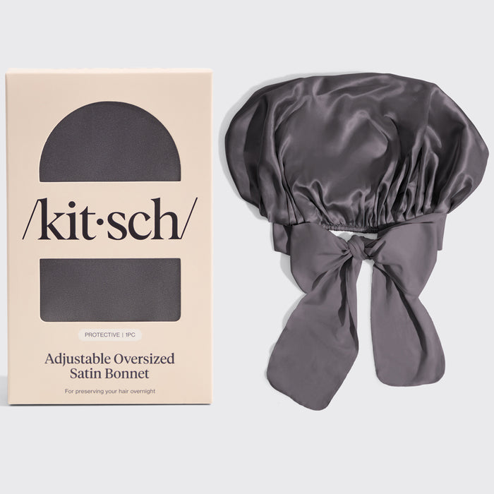 Übergroße Satin-Haube - Holzkohle