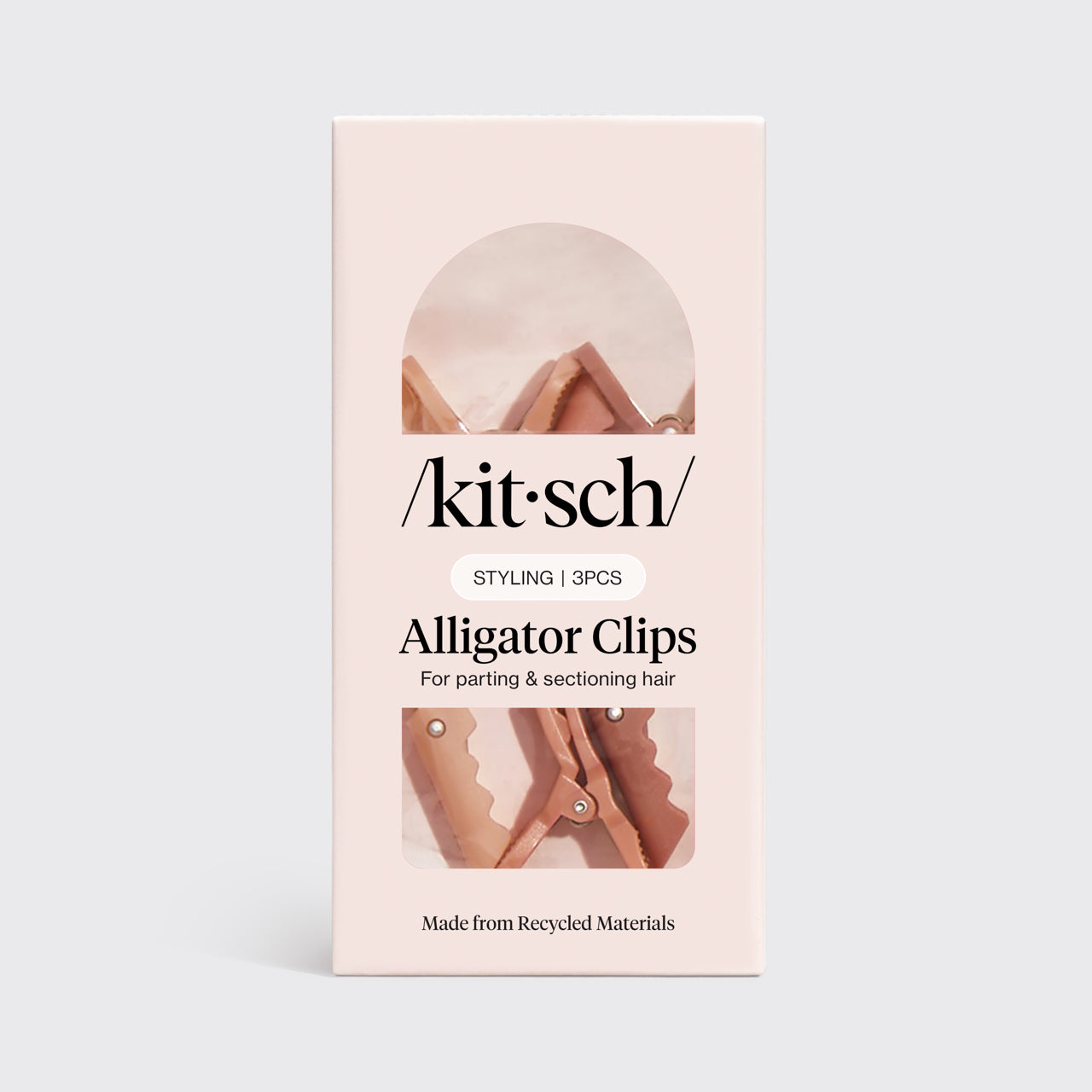 Kitsch Multicolor No-Slip Alligator Clips 3pc Set in retail packaging on a gray background.