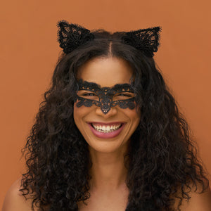 Bandeau et masque en dentelle Chat noir