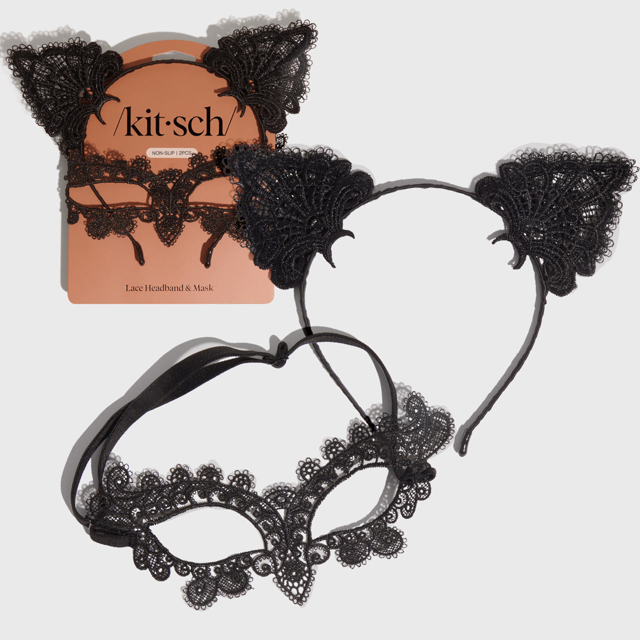 Bandeau et masque en dentelle Chat noir