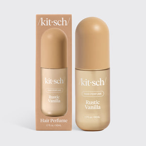 Kitsch Rustic Vanilla Hair & Body Perfume Mist bottle on a gray neutral background