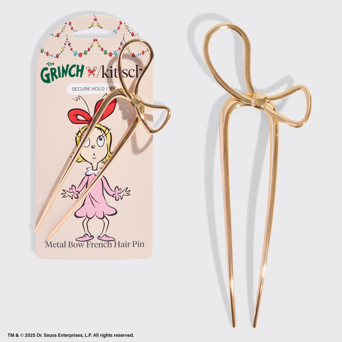 The Grinch x Kitsch Fermaglio francese per capelli con fiocco dorato