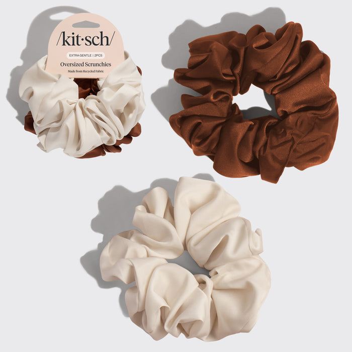 Oversized-Haargummis in Creme und Kamelbraun