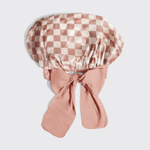 Übergroße Satin-Haube - Terrakotta-Karo