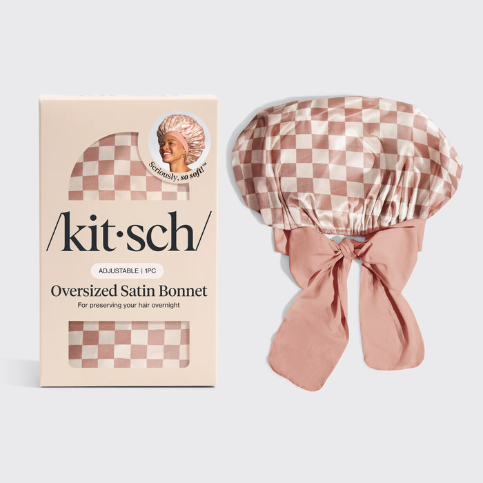 Übergroße Satin-Haube - Terrakotta-Karo