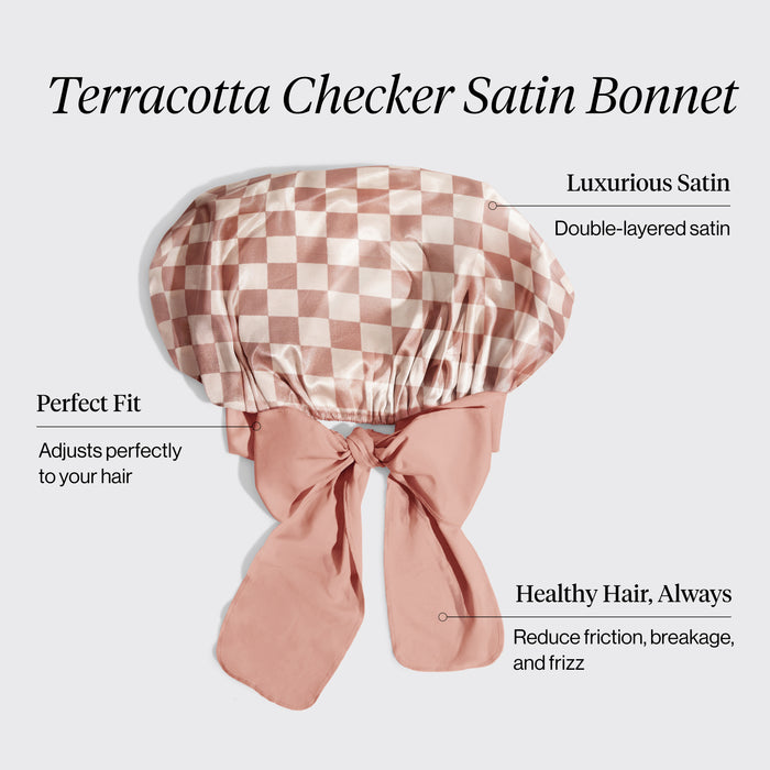 Übergroße Satin-Haube - Terrakotta-Karo
