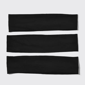 KITSCH Black Active Headbands — Set of 3 black Recycled Fabric Active Headbands, ribbed knit, stacked on white background