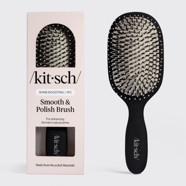 KITSCH Black Smooth & Polish Brush — hero product shot — vegan boar bristles smooth & shine while nylon bristles gently detangle even thick, textured strands — for healthier, shinier hair