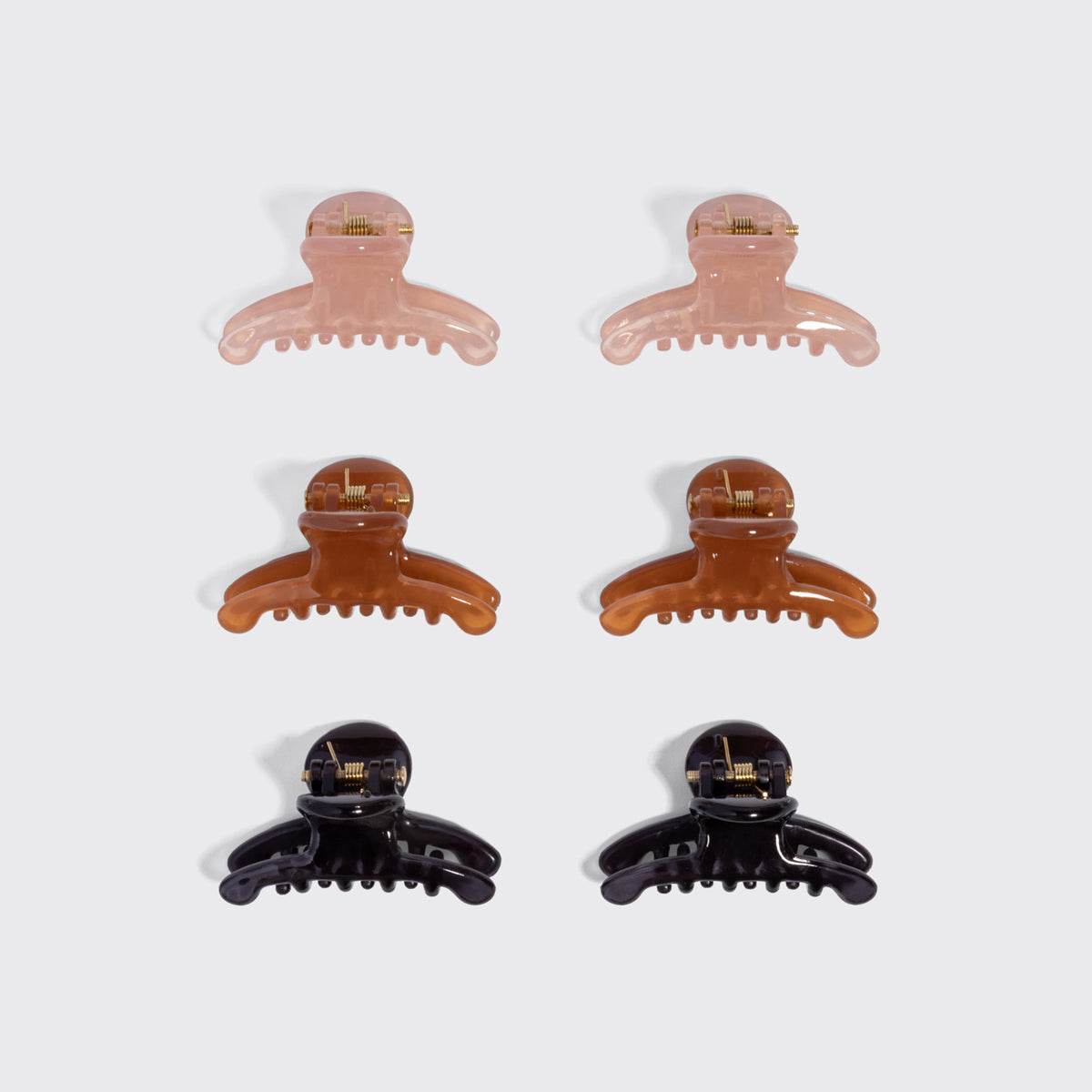 KITSCH Recycled Plastic Mini Arched Clips 6pc Set — alternate angle product shot, Soft Pink, Mocha & Black — Made from Recycled Materials — all-day hold