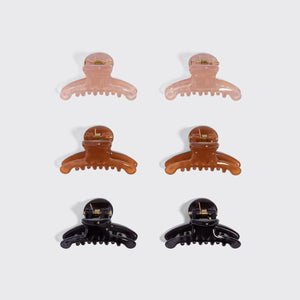 KITSCH Recycled Plastic Mini Arched Clips 6pc Set — alternate angle product shot, Soft Pink, Mocha & Black — Made from Recycled Materials — all-day hold