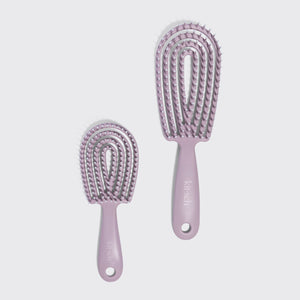 KITSCH Soft Violet Detangling Duo 2pc Set — full set flat lay with the full-size Detangling Flexi Brush and travel-friendly mini — ideal for most hair types and textures — great for home or travel