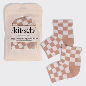 Kitsch Large Moisturizing Heel Socks in Terracotta Checker with reusable pouch and one pair of socks.