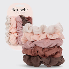 Valikoima teksturoituja scrunchies 5kpl setti - Terracotta