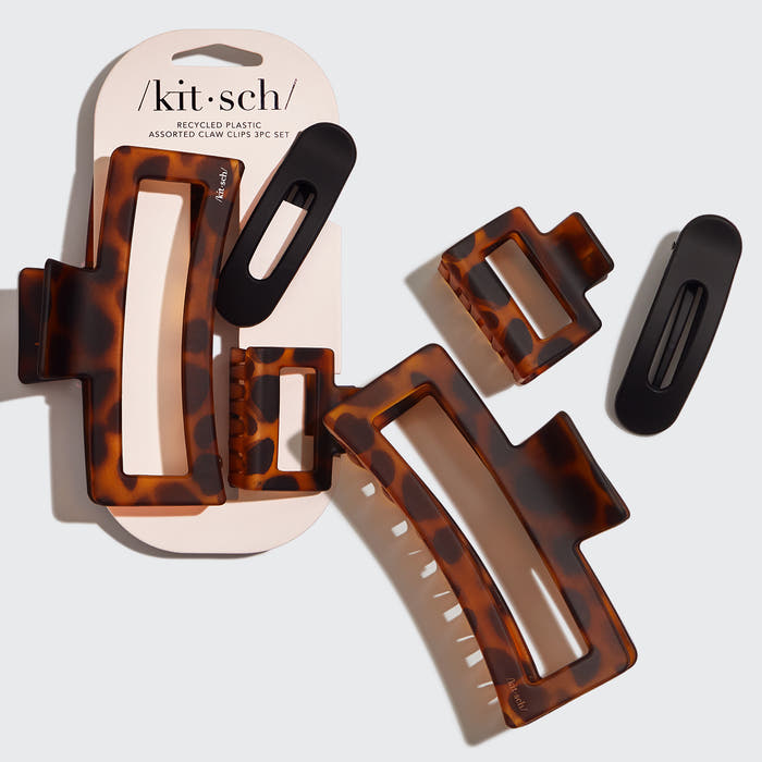 KITSCH Assorted Rectangle Claw Clips 3pc Set - Black & Tort - packaging hero