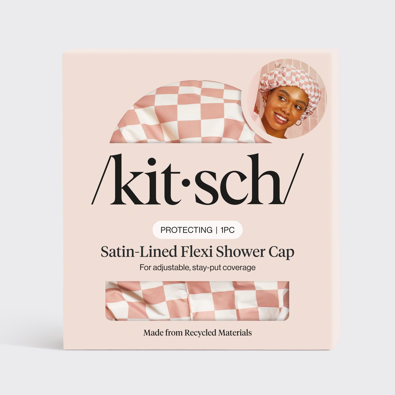 Satin gefütterte Flexi-Duschhaube - Terrakotta-Karo