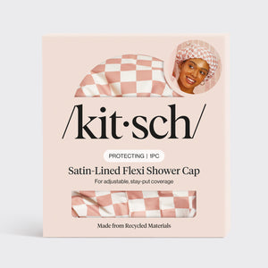 Satin gefütterte Flexi-Duschhaube - Terrakotta-Karo