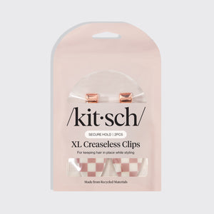 Kitsch XL Terracotta Checker Creaseless Clips 2pc Set in retail packaging on a gray background.