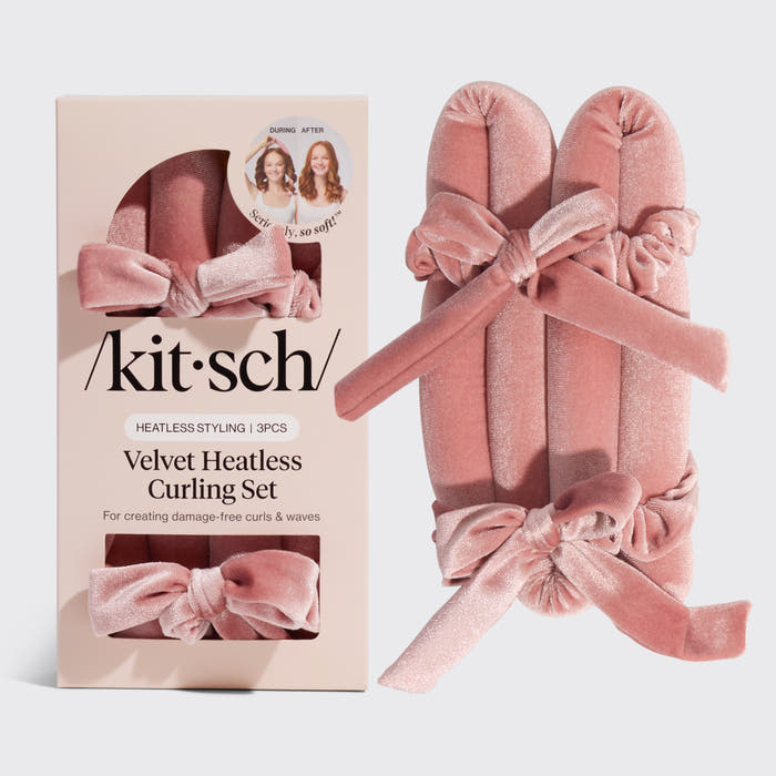 Set de bigoudis sans chaleur en velours couleur terracotta