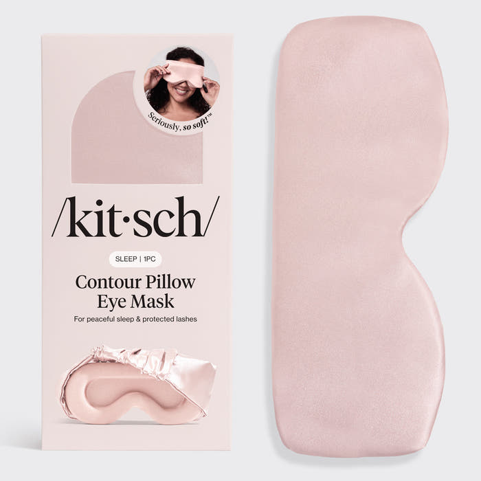Kitsch Blush Contour Pillow Eye Mask lying flat on white surface showing ruched elastic band