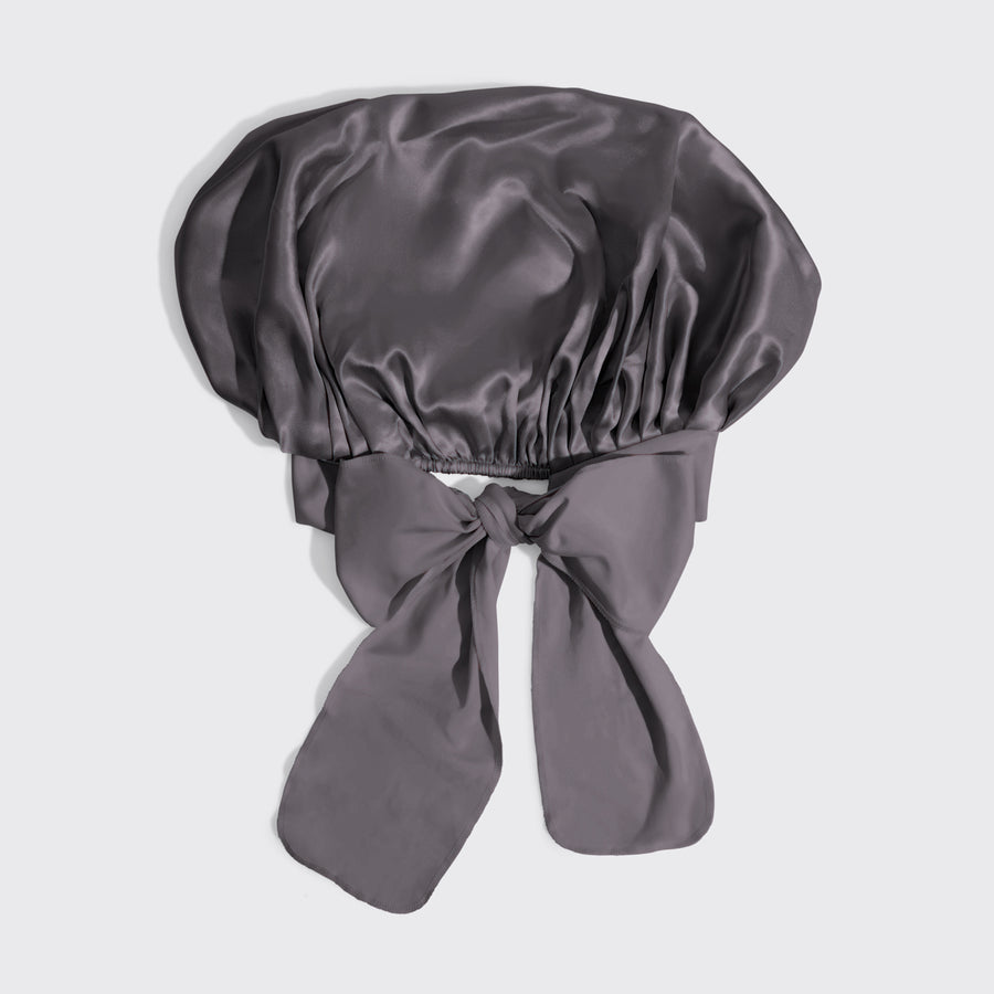KITSCH Charcoal Oversized Satin Bonnet — flat-lay product shot — adjustable, double-layered satin
