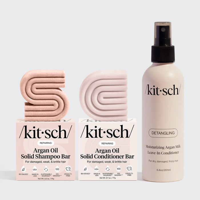 Pacchetto di shampoo e balsamo riparatore all'olio di argan + leave in conditioner