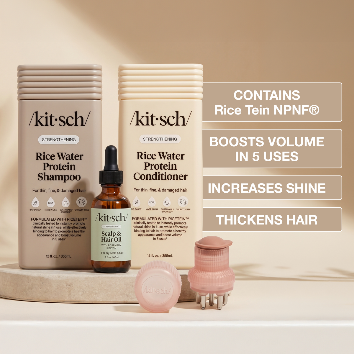 Brooke Monk's Steal-Worthy Hair Growth Set — Rice Water Shampoo, Rice Water Conditioner, Strengthening Rosemary & Biotin Scalp & Hair Oil, and Scalp Oil Applicator — promotes hair growth and supports scalp health & hair strength from root to tip