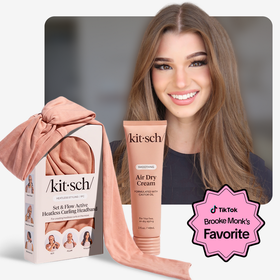 Brooke Monk with Kitsch Air Dry Cream and terracotta Set & Flow Active Heatless Curling Headband.