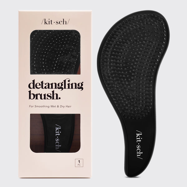 KITSCH Black Detangling Brush — hero product shot on a neutral background — Smooths tangles to finish your look with volume and shine — for a sleek, put-together finish