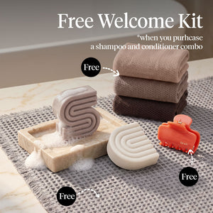 Kitsch Rice Water Shampoo and Conditioner Bar Summer Welcome Kit with free African Net Sponge and Quick-Dry Bath Mat